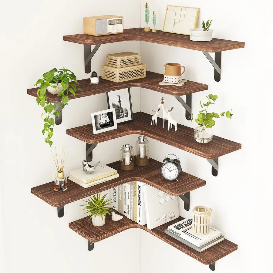 Floating Shelves for Wall, Rustic Wood Wall Mounted Corner Shelf for Bathroom, Kitchen, Bedroom, Home Decor, Laundry Room, Livin