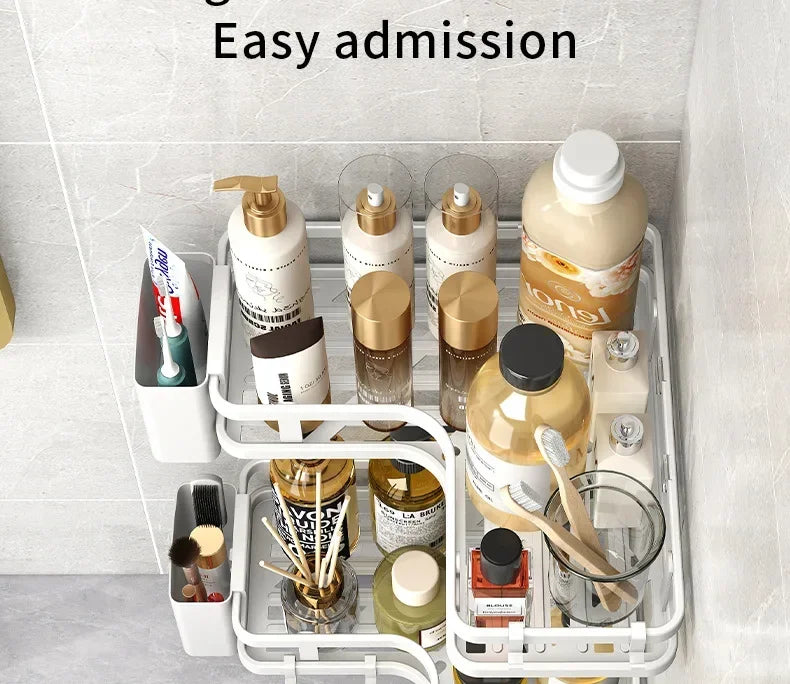 6PCS Double-layer Stainless Steel Corner Shelf-No Drilling Wall Mounted Organizer for Bathroom,Kitchen Corner & Bathroom Storage