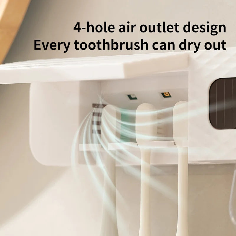 1 smart toothbrush rack wall mounted 3-slot toothbrush intelligent drying rack, toothpaste dispenser, household daily necessitie