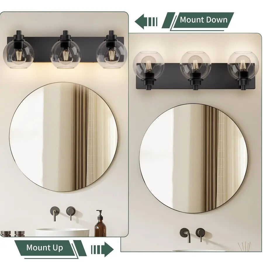 Bathroom Light FixturesMatte Black Vanity Lights for Bathroom, Modern Black Vanity Lights 3Light Bathrooms Lighting Fixtures Ove