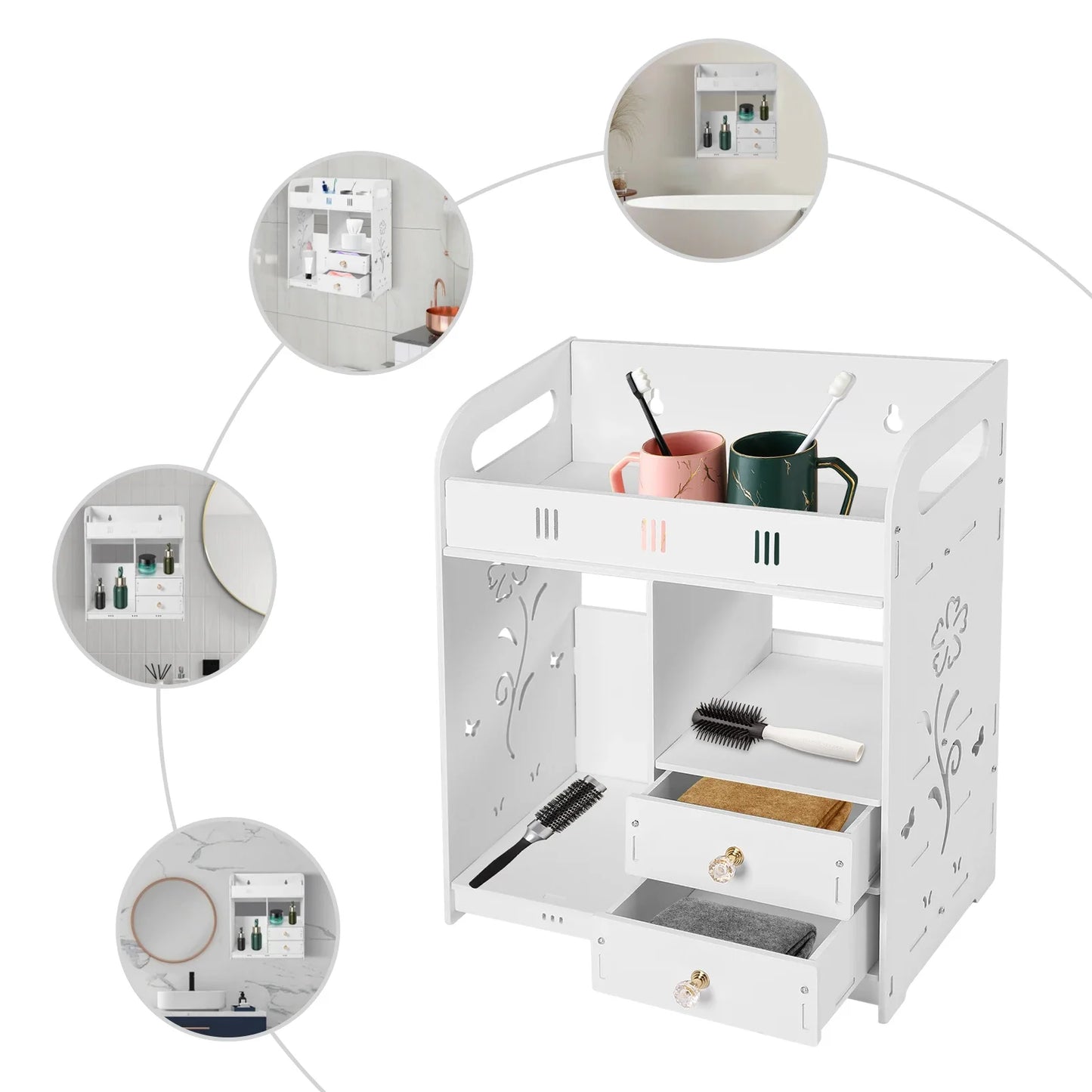 Bathroom Shelf White Wall Cabinet Bathroom Wall Mounted Wall Cabinet with 2 Drawers for Bathroom Storage Bathroom Organizer