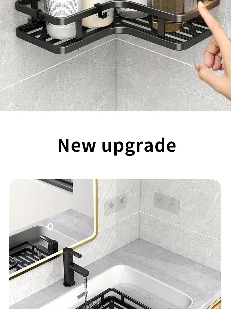 6PCS Double-layer Stainless Steel Corner Shelf-No Drilling Wall Mounted Organizer for Bathroom,Kitchen Corner & Bathroom Storage