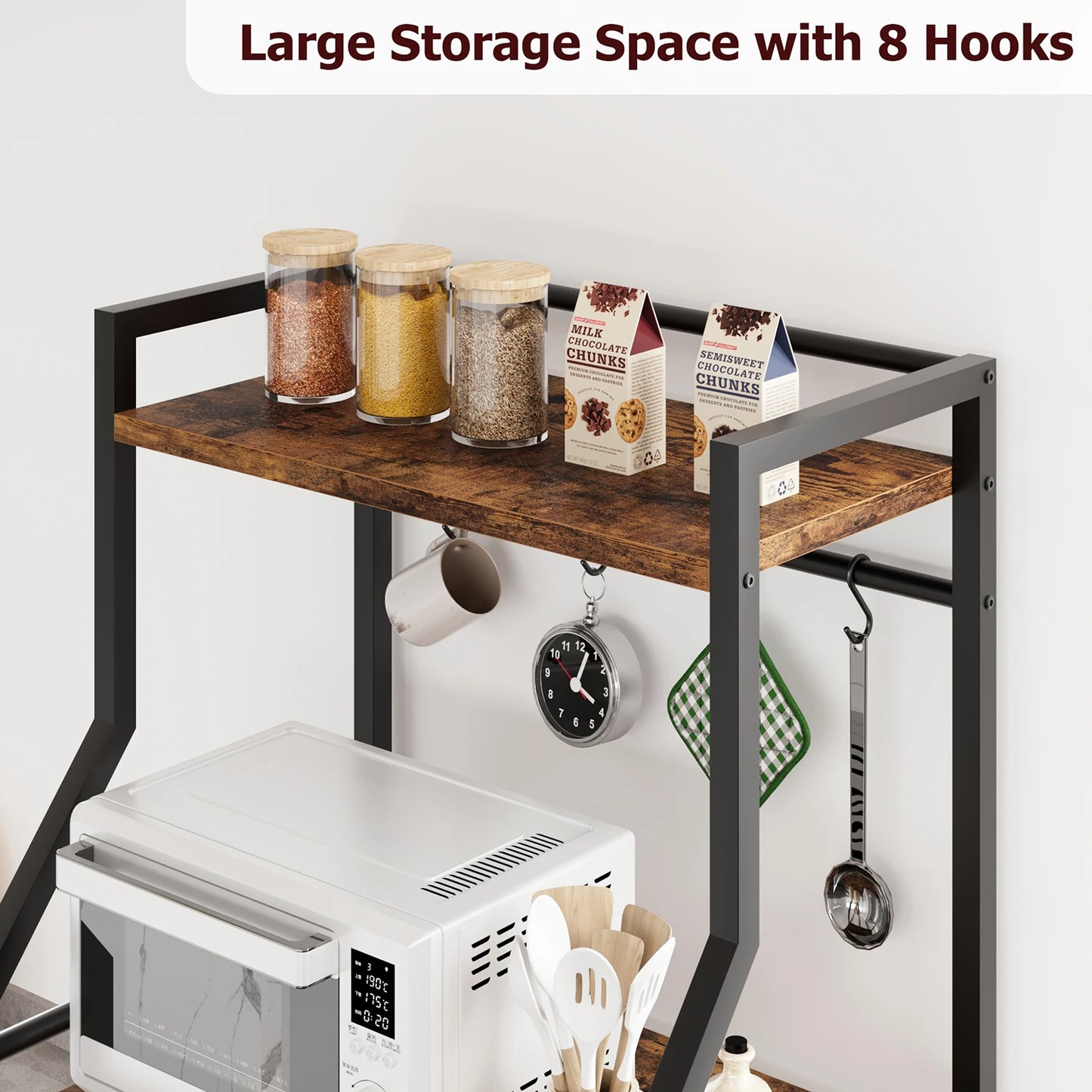 Kitchen Bakers Rack, Microwave Oven Stand with Large Wire Basket, 4-Tier Kitchen Utility Storage Shelf Coffee Bar Station