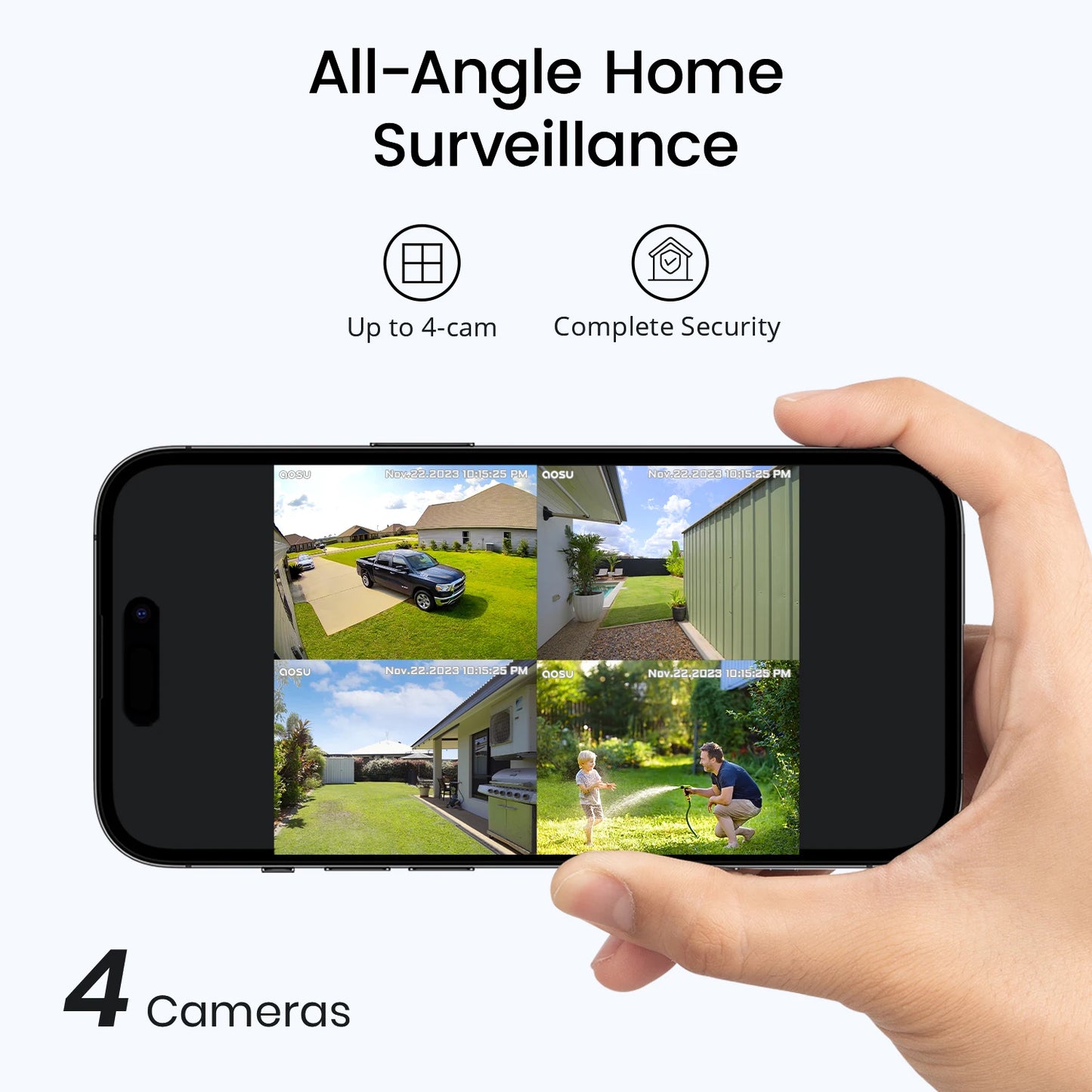 Dekco 3MP WiFi Solar Camera System 4 Cam Kit Outdoor Wireless Home Security Camera Color Night Vision 2-Way Audio CCTV Cam
