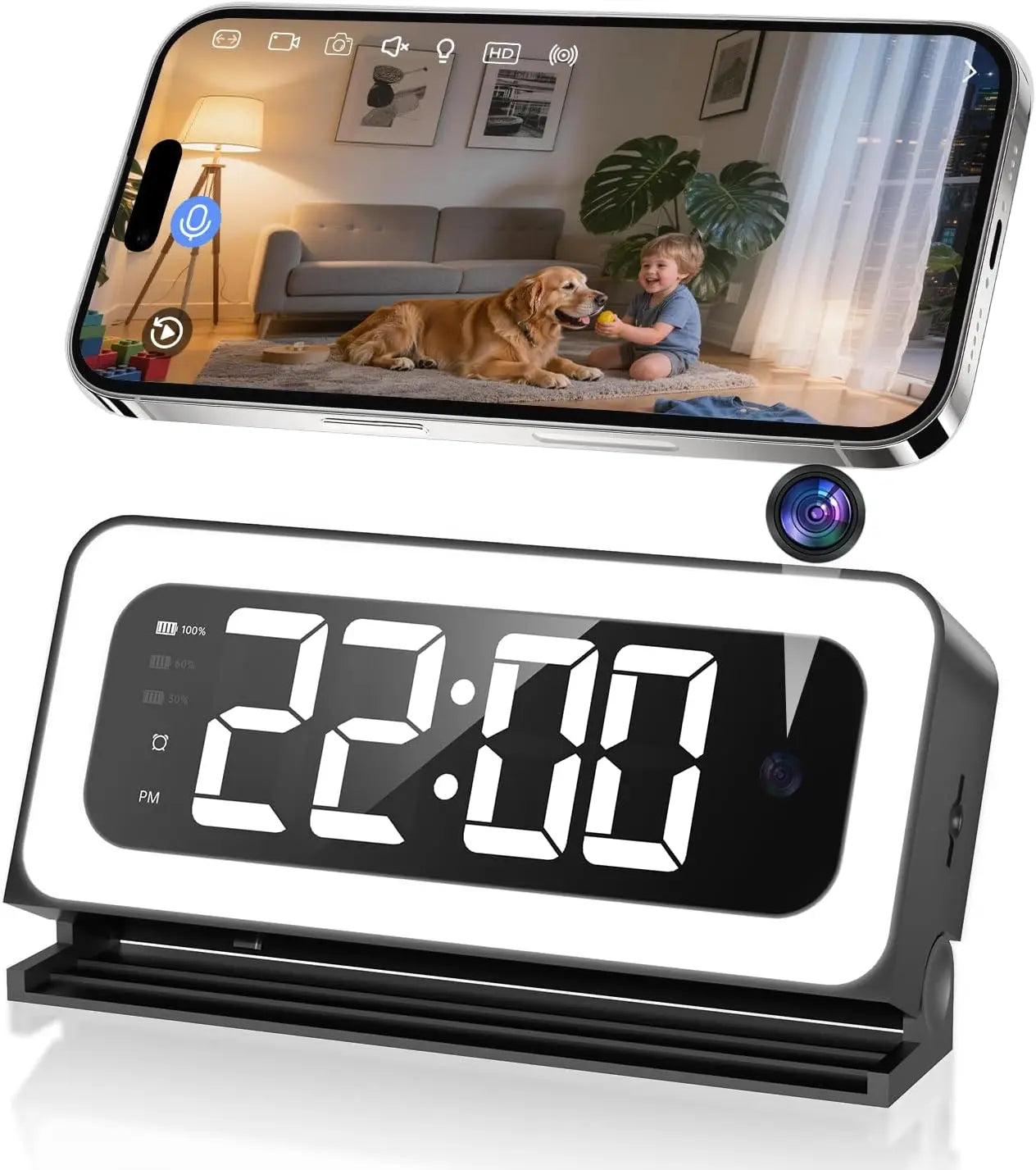 Wesecuu Smart Clock Camera, 2K Indoor Cameras for Home Security, Nanny camera 5G WiFi Security Cameras Wireless, Two-Way Talk,