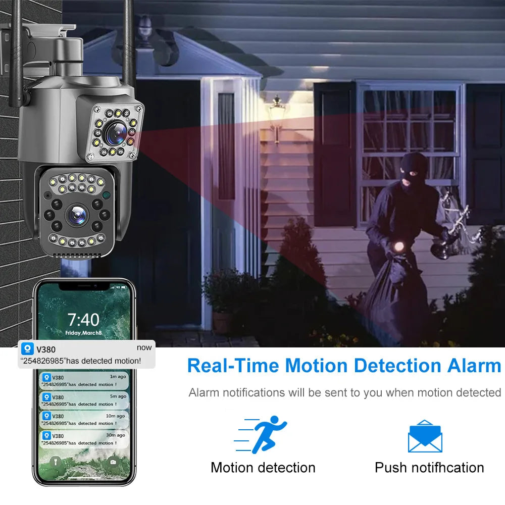 4MP Dual Lens WIFI IP Camera Outdoor Wireless Surveillance Security Camera Two Ways Audio Night Vision CCTV Camera Home V380 Pro