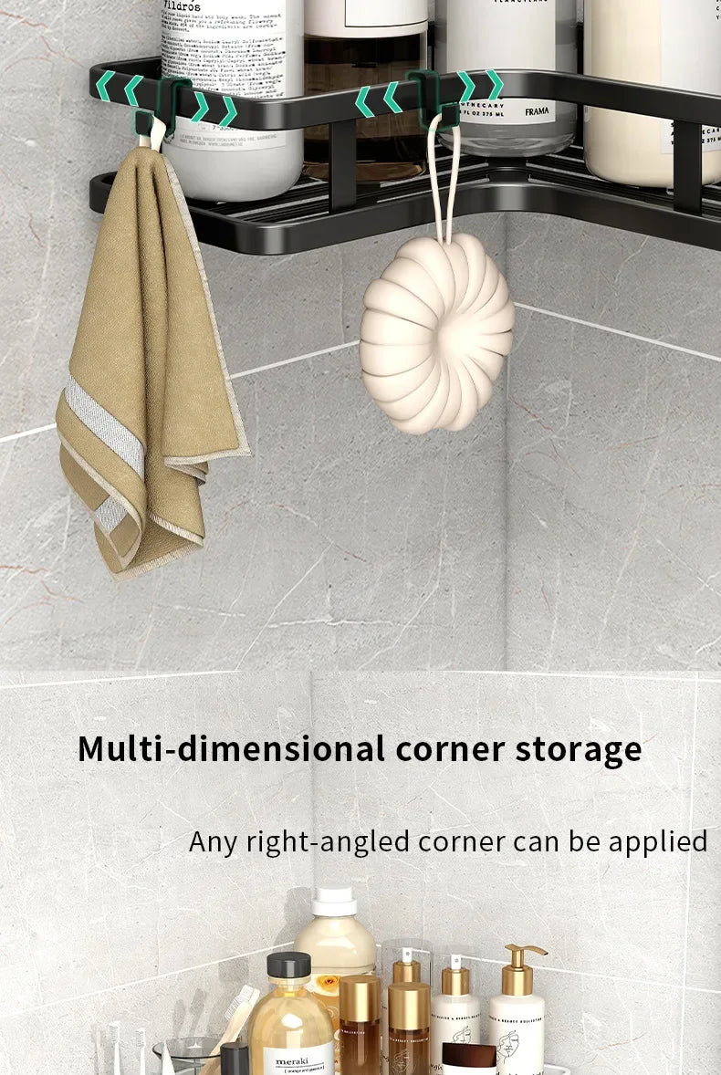 6PCS Double-layer Stainless Steel Corner Shelf-No Drilling Wall Mounted Organizer for Bathroom,Kitchen Corner & Bathroom Storage