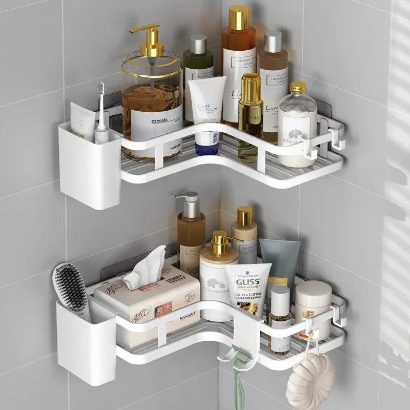6PCS Double-layer Stainless Steel Corner Shelf-No Drilling Wall Mounted Organizer for Bathroom,Kitchen Corner & Bathroom Storage