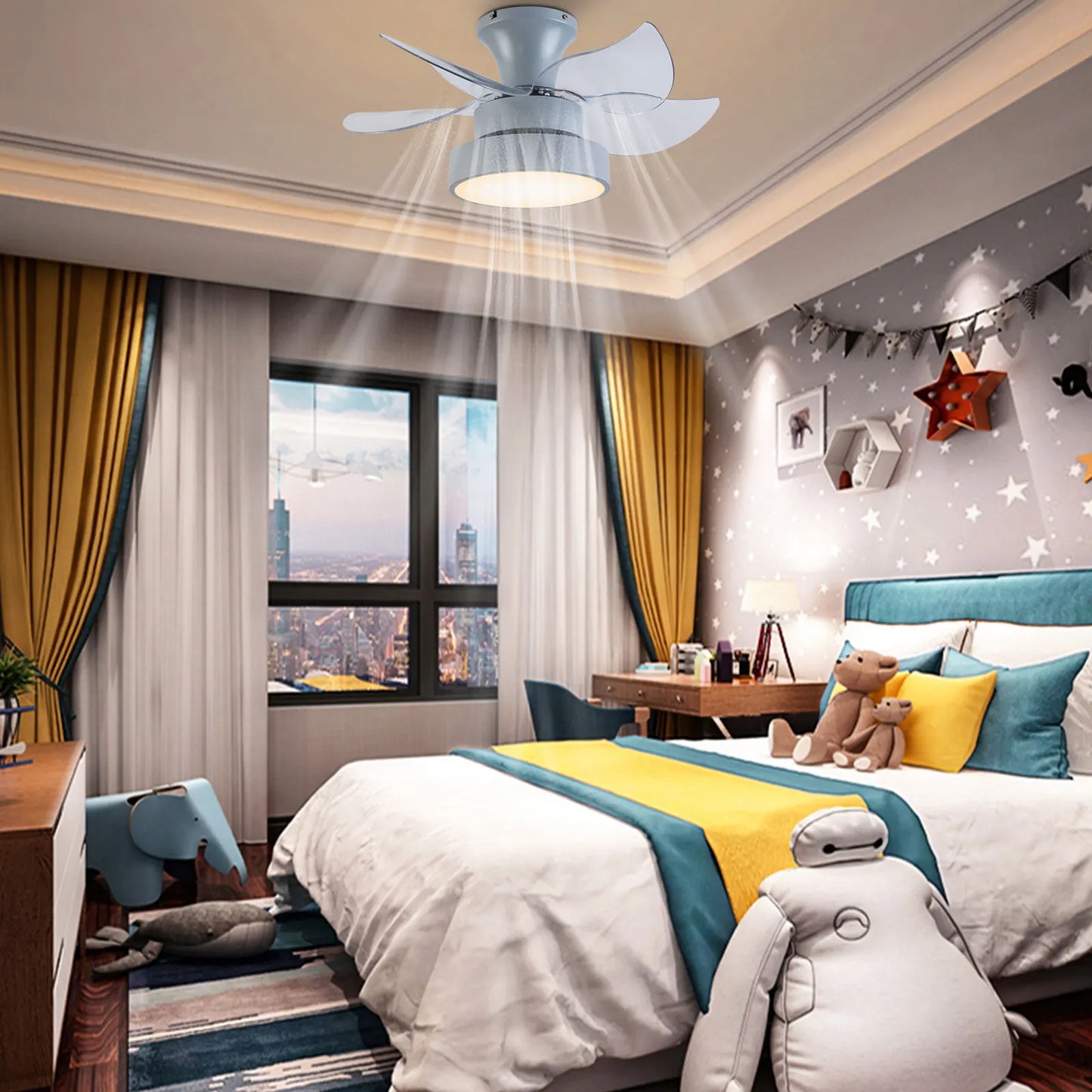 23 Inch Fan Pendant Light Gray - Tri Color Dimming Strip Remote Control for Bedroom, Study, Living Room