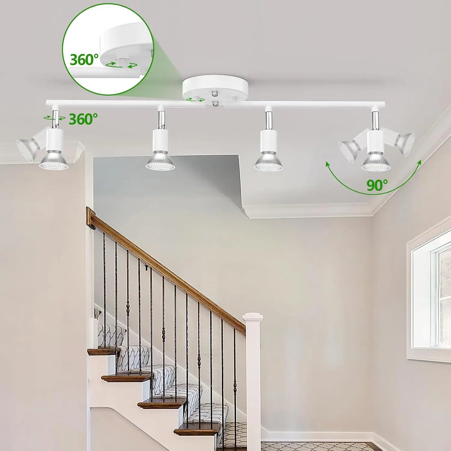Track Lighting Kit, Modern White Ceiling Spot Lighting with Flexibly Rotatable Light Heads for Room/Hallway/Kitchen