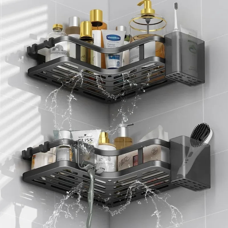 6PCS Double-layer Stainless Steel Corner Shelf-No Drilling Wall Mounted Organizer for Bathroom,Kitchen Corner & Bathroom Storage