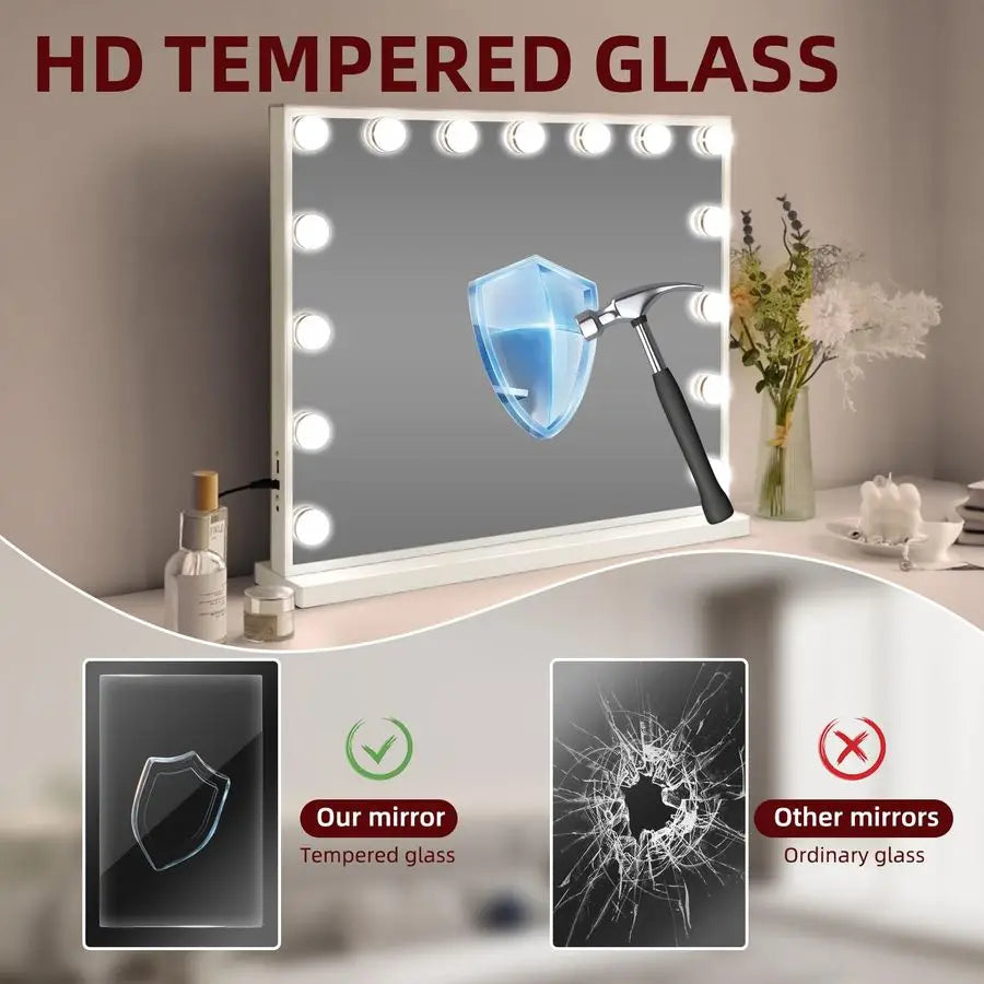 Hollywood Vanity Mirror with Lights USB Charging 22.818.1 Lighted Makeup Mirror with 15 LED Bulbs Dimmable 3 Modes Tabletop for