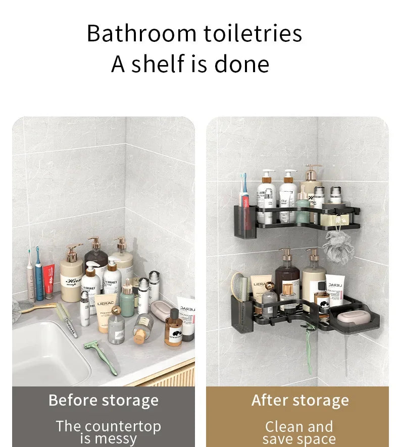6PCS Double-layer Stainless Steel Corner Shelf-No Drilling Wall Mounted Organizer for Bathroom,Kitchen Corner & Bathroom Storage