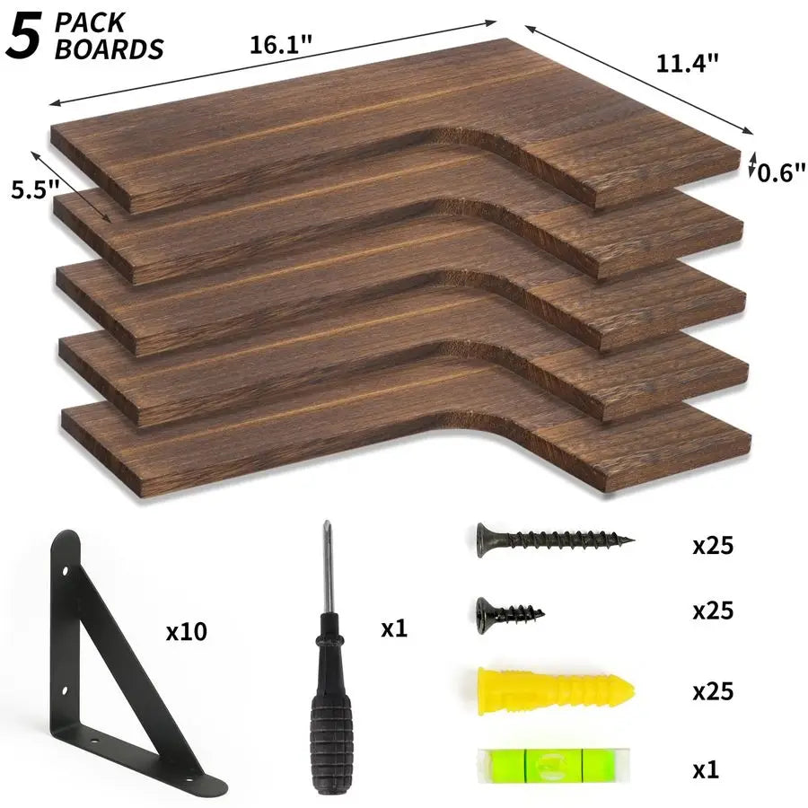 Floating Shelves for Wall, Rustic Wood Wall Mounted Corner Shelf for Bathroom, Kitchen, Bedroom, Home Decor, Laundry Room, Livin