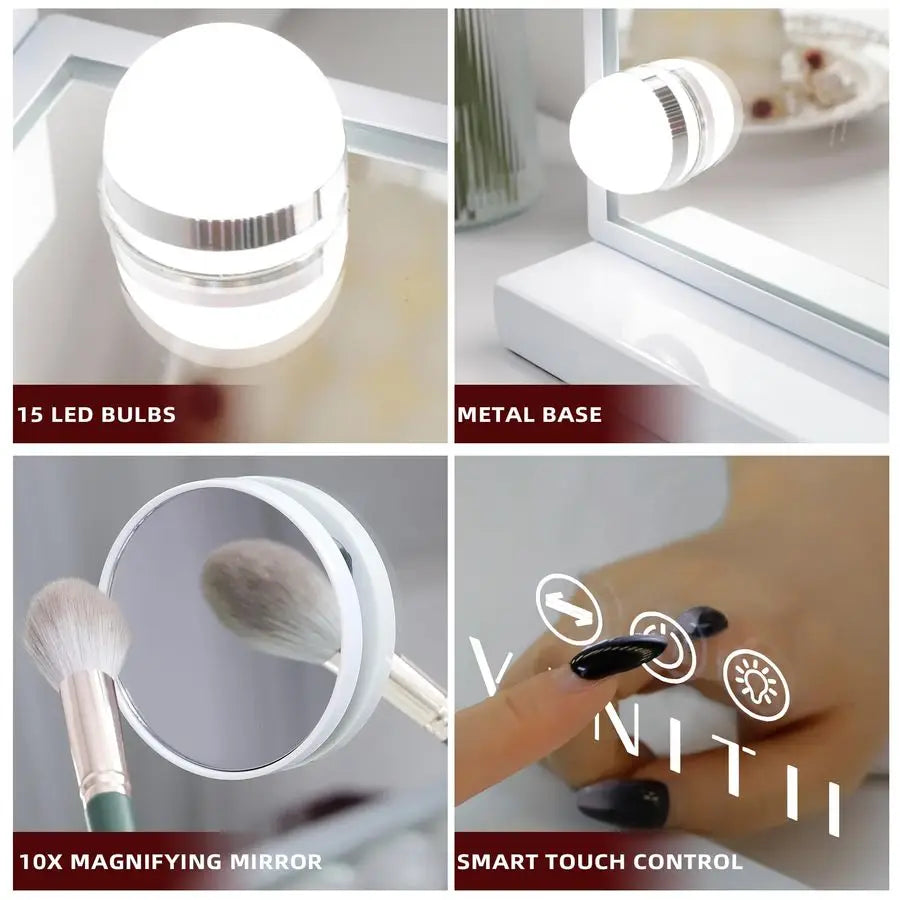 Hollywood Vanity Mirror with Lights USB Charging 22.818.1 Lighted Makeup Mirror with 15 LED Bulbs Dimmable 3 Modes Tabletop for