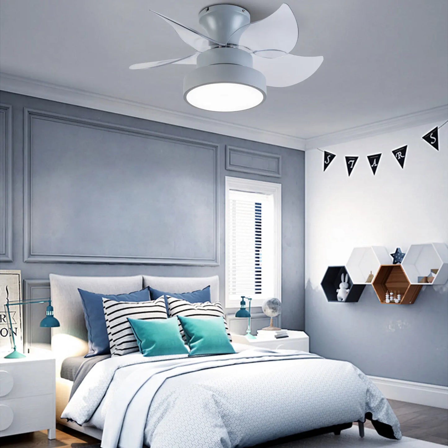 23 Inch Fan Pendant Light Gray - Tri Color Dimming Strip Remote Control for Bedroom, Study, Living Room