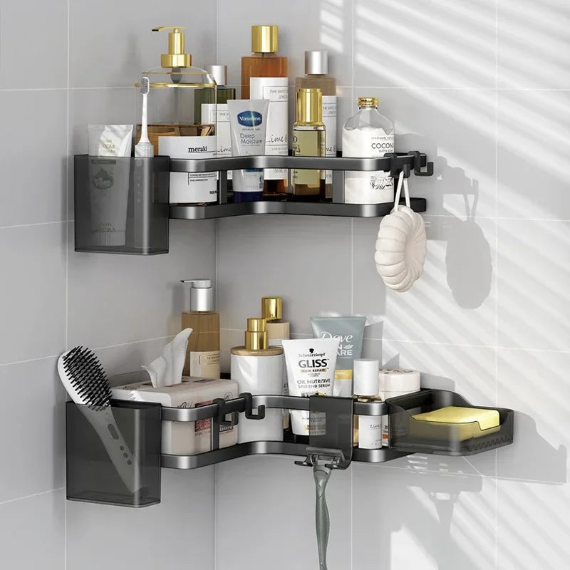 6PCS Double-layer Stainless Steel Corner Shelf-No Drilling Wall Mounted Organizer for Bathroom,Kitchen Corner & Bathroom Storage