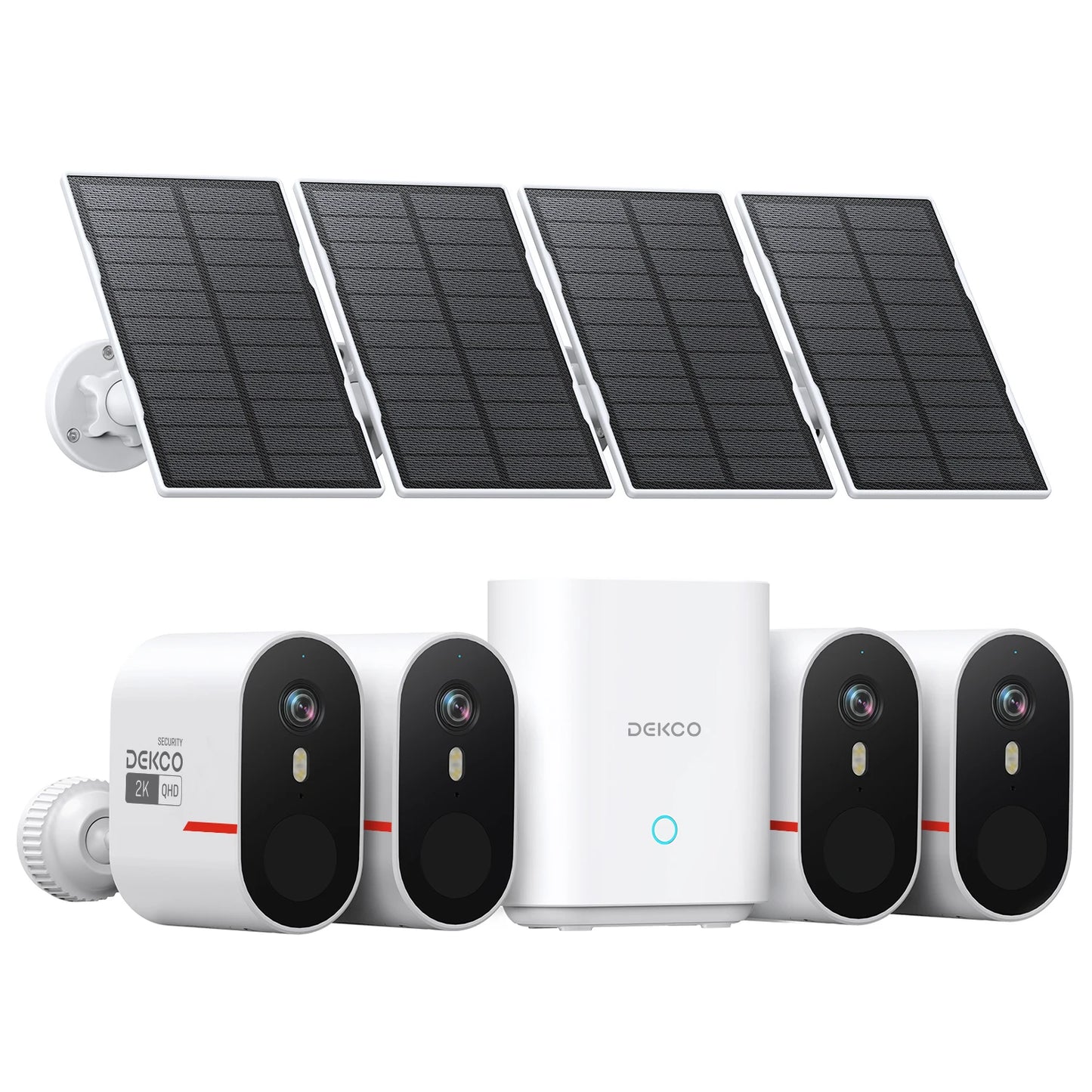 Dekco 3MP WiFi Solar Camera System 4 Cam Kit Outdoor Wireless Home Security Camera Color Night Vision 2-Way Audio CCTV Cam