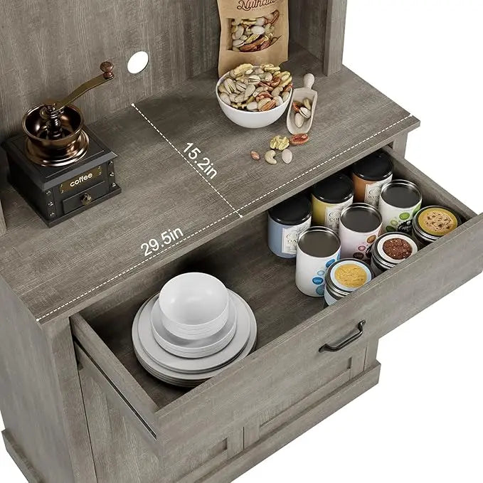 Kitchen Pantry Cabinet, 71 in Tall Kitchen Hutch Storage Cabinet with Microwave Stand, Freestanding Buffet Glass Doors for Dinin