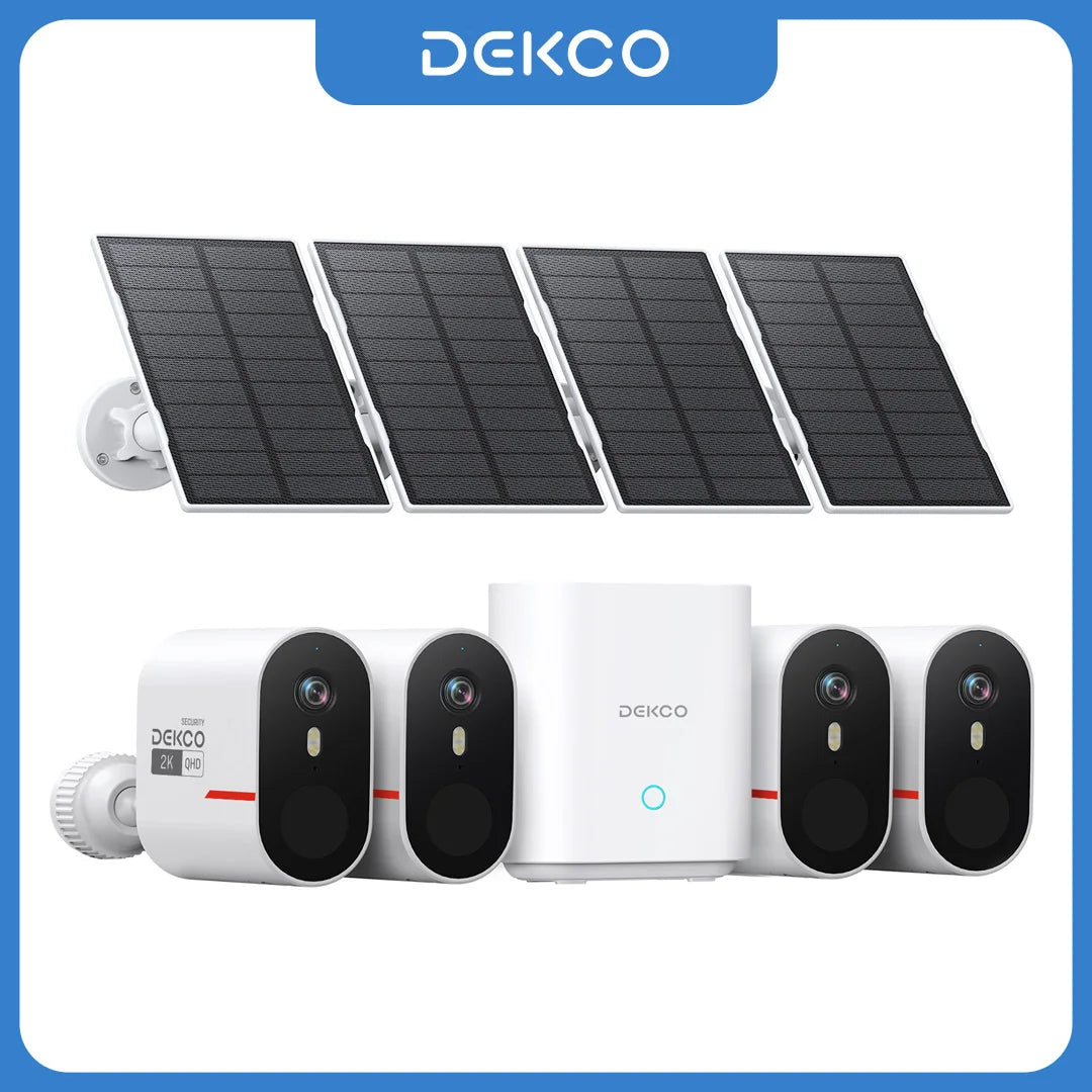 Dekco 3MP WiFi Solar Camera System 4 Cam Kit Outdoor Wireless Home Security Camera Color Night Vision 2-Way Audio CCTV Cam