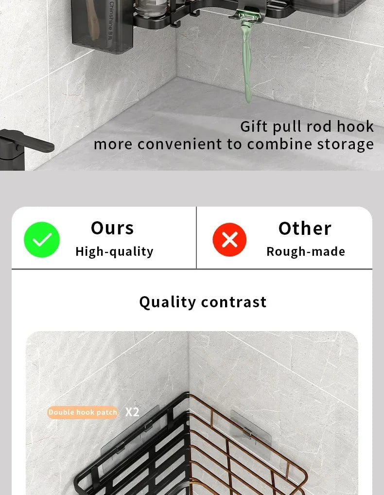 6PCS Double-layer Stainless Steel Corner Shelf-No Drilling Wall Mounted Organizer for Bathroom,Kitchen Corner & Bathroom Storage