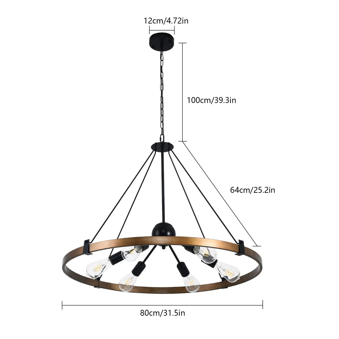 6-Light Large Chandelier 31.5inch, Round Chandelier for Dining Room, Industrial Metal Light Fixture for Living Room
