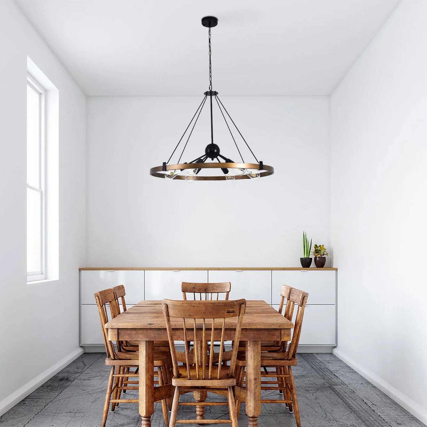 6-Light Large Chandelier 31.5inch, Round Chandelier for Dining Room, Industrial Metal Light Fixture for Living Room