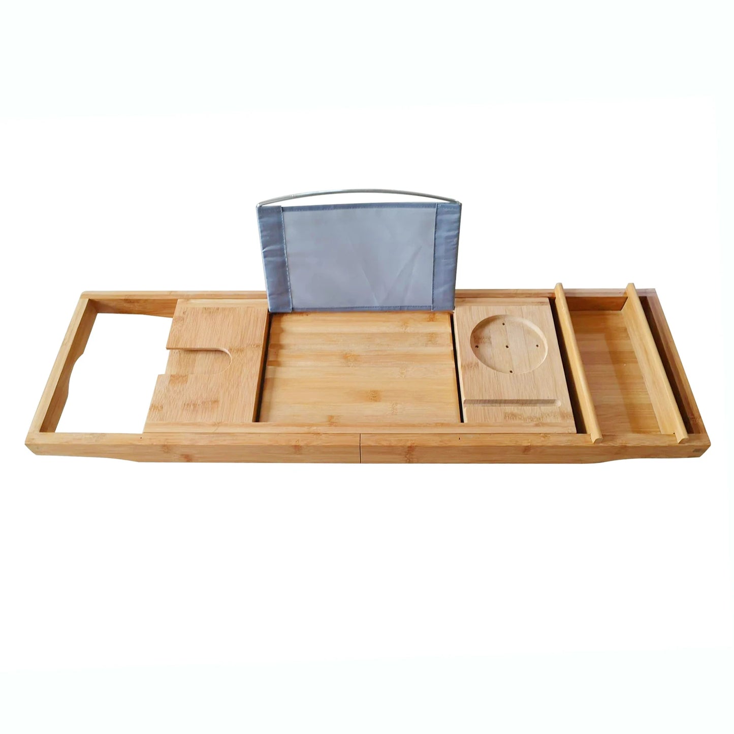 Expandable Bamboo Bathtub Tray 29.5-42.9in Waterproof Bath Caddy with Wine Glass Holder for Bathroom Organizer