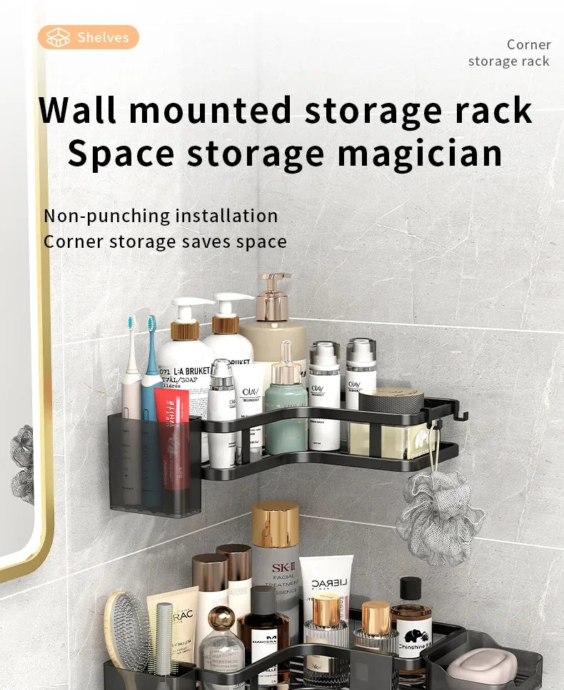 6PCS Double-layer Stainless Steel Corner Shelf-No Drilling Wall Mounted Organizer for Bathroom,Kitchen Corner & Bathroom Storage