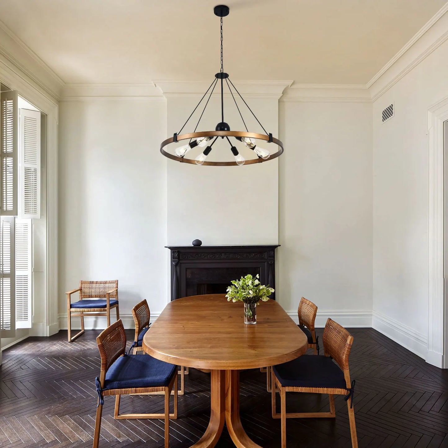 6-Light Large Chandelier 31.5inch, Round Chandelier for Dining Room, Industrial Metal Light Fixture for Living Room