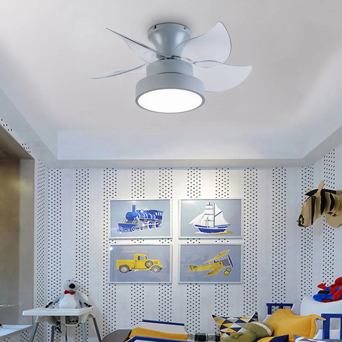 23 Inch Fan Pendant Light Gray - Tri Color Dimming Strip Remote Control for Bedroom, Study, Living Room