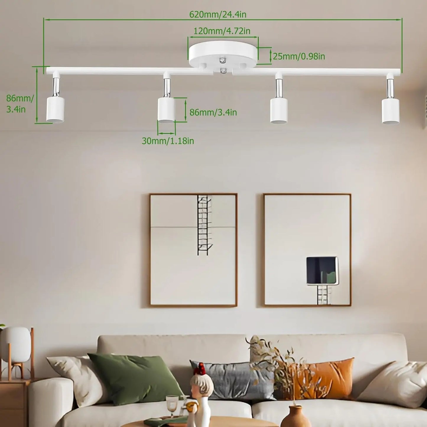 Track Lighting Kit, Modern White Ceiling Spot Lighting with Flexibly Rotatable Light Heads for Room/Hallway/Kitchen