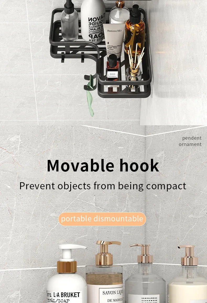 6PCS Double-layer Stainless Steel Corner Shelf-No Drilling Wall Mounted Organizer for Bathroom,Kitchen Corner & Bathroom Storage