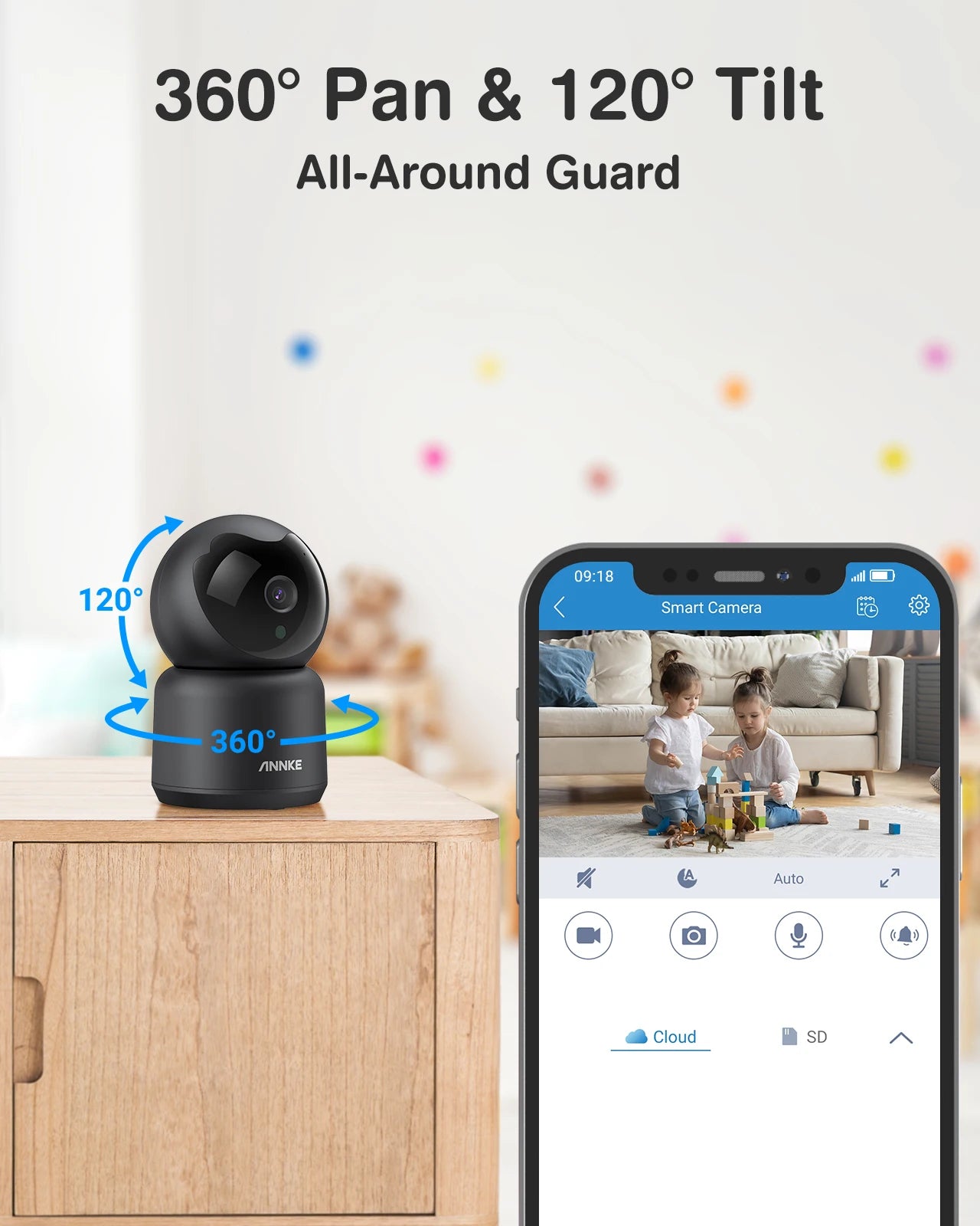 ANNKE 3MP WiFi PT Home Baby/Pet Monitor Indoor Security Camera Two-Way Audio Human Motion Detection