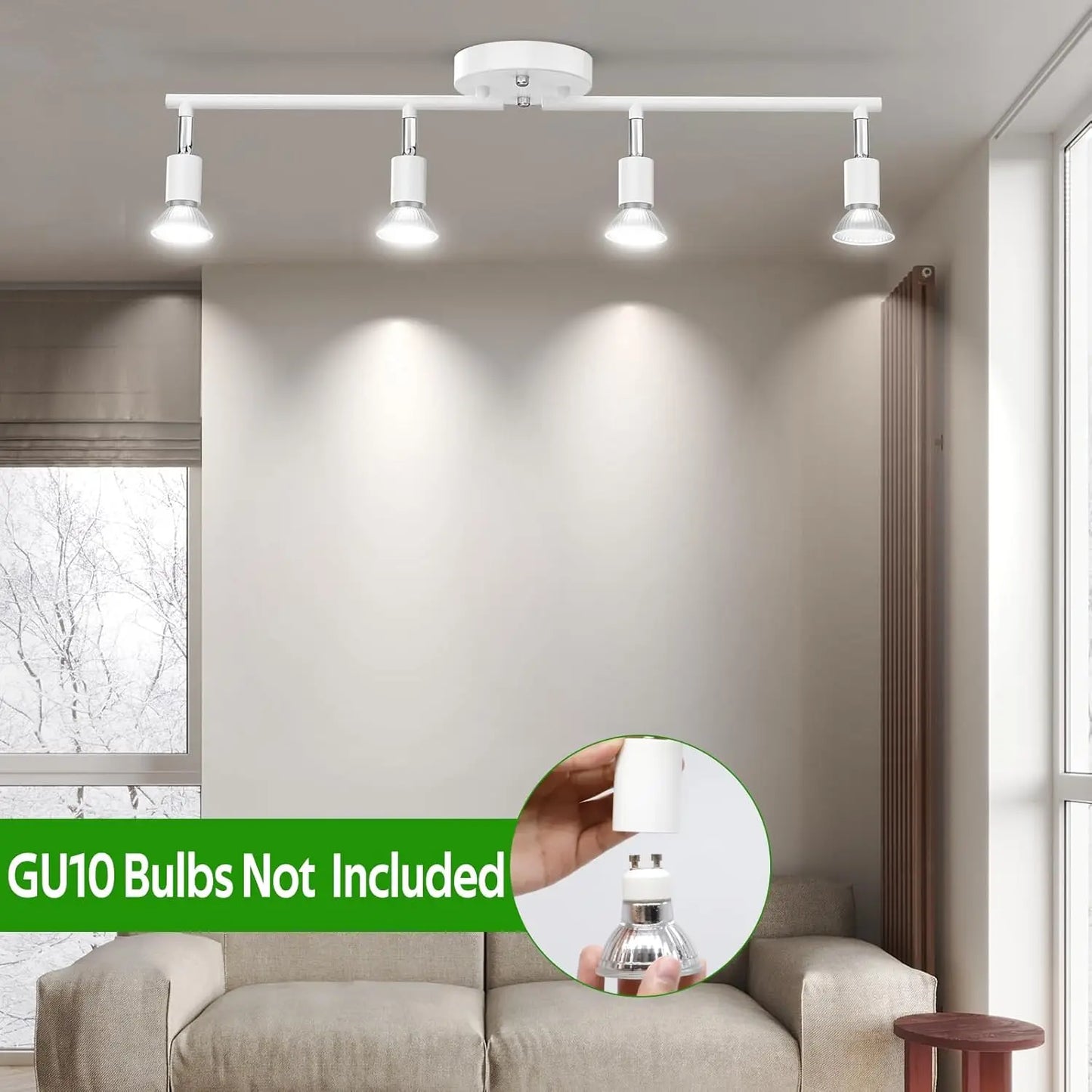 Track Lighting Kit, Modern White Ceiling Spot Lighting with Flexibly Rotatable Light Heads for Room/Hallway/Kitchen
